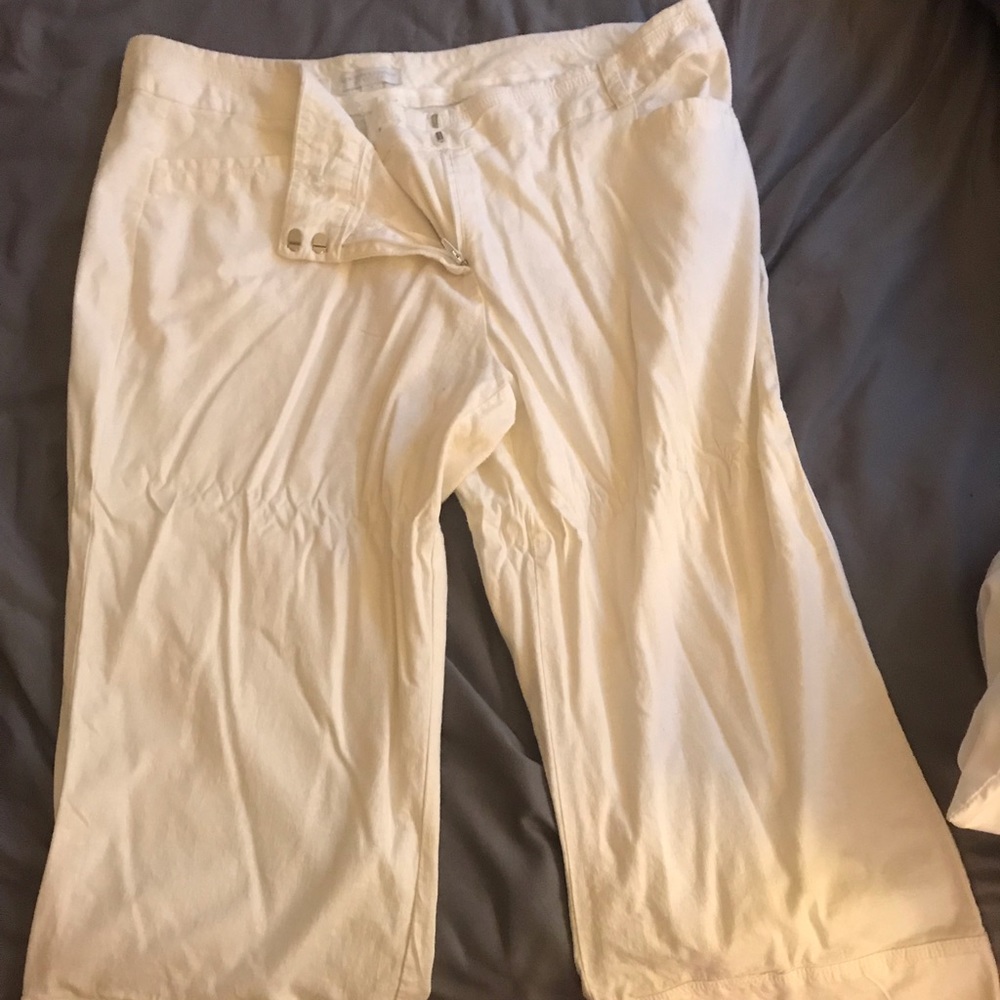 White Linen Cropped Pants